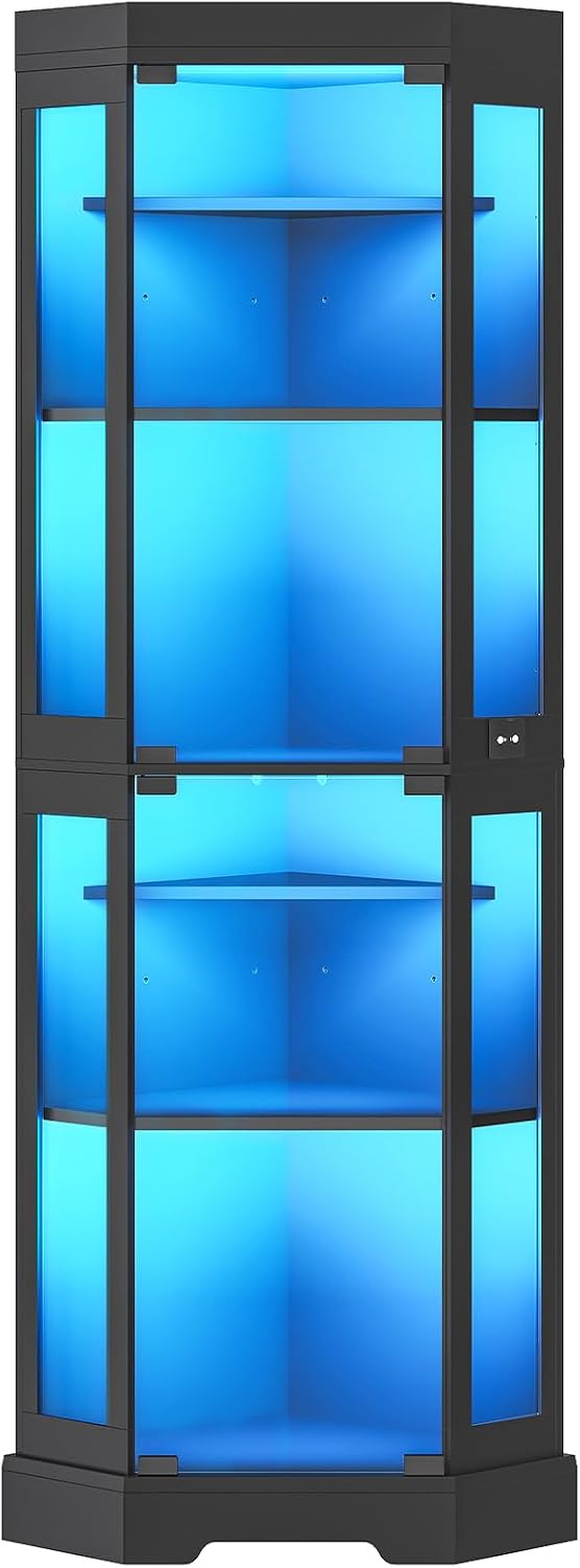 HOOBRO Corner Display Cabinet with Glass Doors，67.9" Glass Display Cabin...