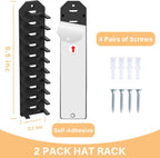 2 Pack Hat Organizer for Baseball Caps,Hat Rack for Wall, Compact Hat Storage Display Holder,Hold Up to 16 Hats,Hat Hanger Strong Adhesive/Wall Drilled for Door,Bedroom,Closet
