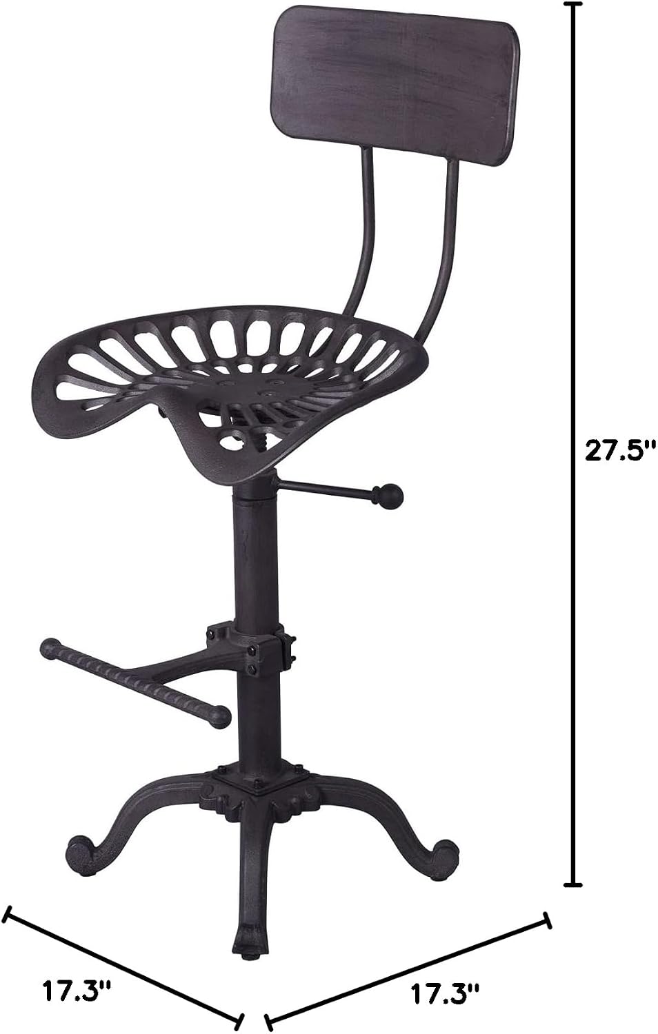 Rustic Bar Stools with Backrest 21.6-27.5inch Counter Height Adjustable Indus...