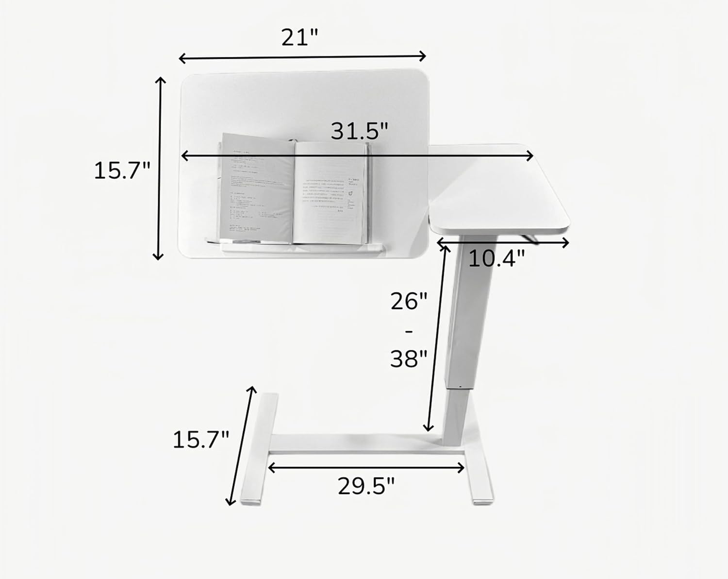 Overbed Desk with Wheels, Height Adjustable Rolling C Shaped Side Table with Tilting Top, Mobile Laptop Stand for Bed Couch Sofa, Bedside Table for Small Space Work from