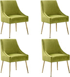 Modern Velvet Dining Chairs Set of 4, Contemporary Upholstered Furniture Collection with Polished Gold Metal Legs, Elegant Accent Chairs for Kitchen Living Room(Yellow Green)