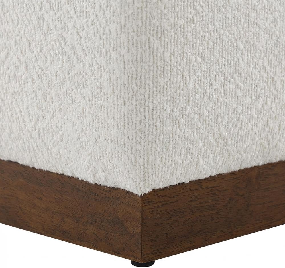 Brown 17" Square Boucle Upholstered Ottoman, Indoor-Outdoor Seating, Plu...