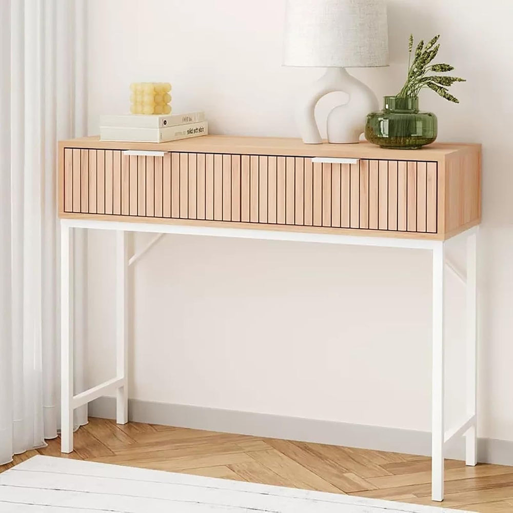 Modern Narrow Console Tables with 2 Storage Drawers Wooden Entryway Table Lon...