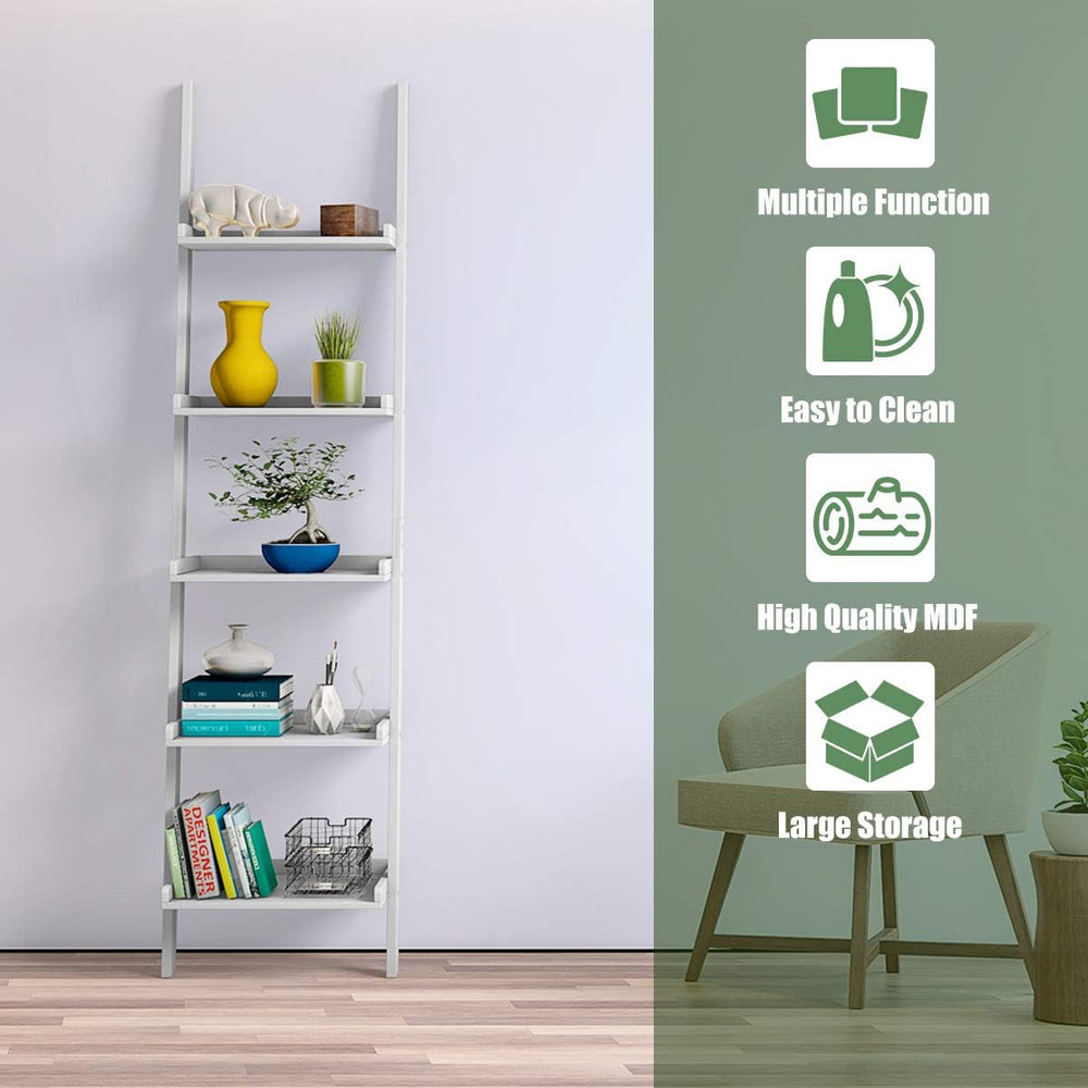 Tangkula Ladder Shelf, 5-Tier Multifunctional Modern Wood Plant Flower Book D...