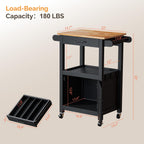 VINGLI Rolling Kitchen Cart with Microwave Stand, Storage Cabinet & Drawer, Small Coffee Cart with Side Hooks & Towel Rods, Compact Kitchen Island on Swivel Wheels, Black