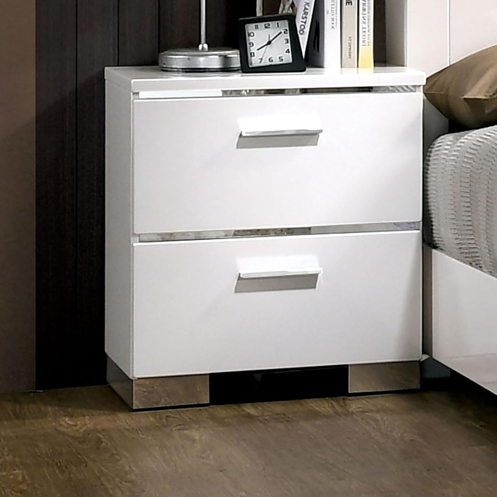 Contemporary Nightstand Black Color High Gloss Lacquer Coating Chrome Handles...