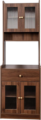 71" H Kitchen Pantry Cabinet with Doors and Drawers, Hutch Cabinets with Storage for Dining Room, Freestanding Buffet Sideboard Coffee Bar Cabinet, Retro Walnut