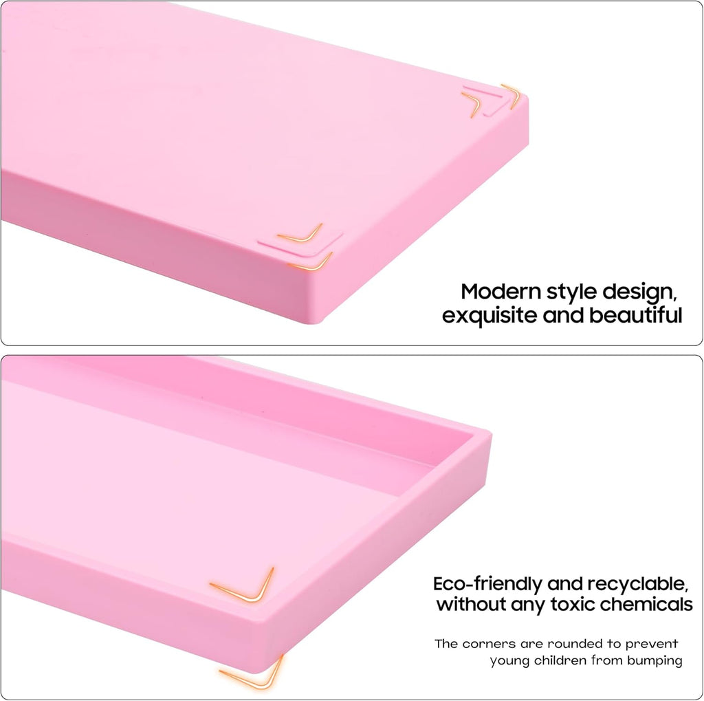 Vanity and Bathroom Tray, 15" ABS Countertop Organizer,Waterproof Vanity Tray for Toilet Tank,Perfume,Soap,Keys,Bathroom Accessories,Kitchen and Bath Trays,Non Slip Small Trays,Pink