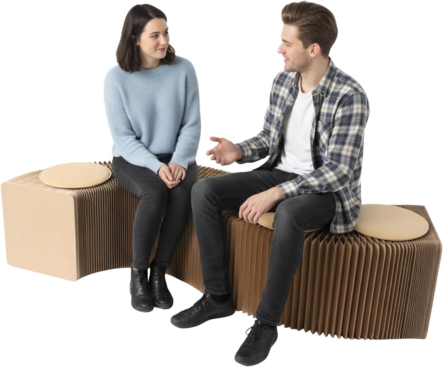 Accordion Folding Paper Sofa with 5 Cushions, Portable & Durable Kraft Paper Relaxing Bench Chair for Versatile Seating in Home, Office Decorative Chair Stool,8.2ft Length,Brown