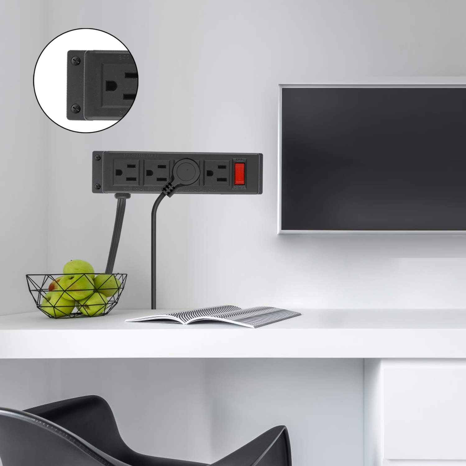 2Pack Wall Mount Power Outlet Strip, 4 Outlet Mountable Power Strip with Switch, Under Desk Power Strip Connect with 10ft Cord Mount Under Desk, Workbench, Nightstand, Dresser, Table.(Black)