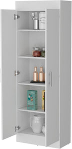 23.6" D*11.9" W*66.8" H Freestanding Kitchen Pantry with 4 Shelves, Double Door, Rectangular Wood Storage Cabinet, Modern Minimalist, for Living Room, Dining Room, White