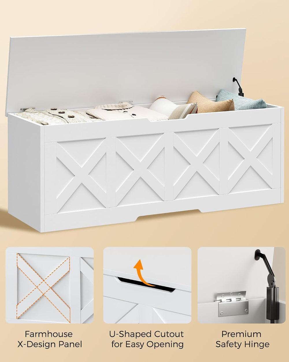 Homleke 47.2" Extra-Large Wooden Storage Chest, Farmhouse Storage Bench ...