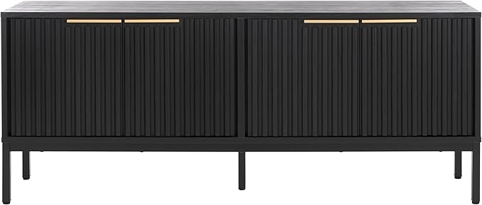 SAFAVIEH Lylia TV Stand for up to 65" Flatscreen – Black, 4 Doors with Interior Storage, Entertainment Media Console Cabinet (MED9623B)