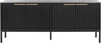 SAFAVIEH Lylia TV Stand for up to 65" Flatscreen – Black, 4 Doors with Interior Storage, Entertainment Media Console Cabinet (MED9623B)