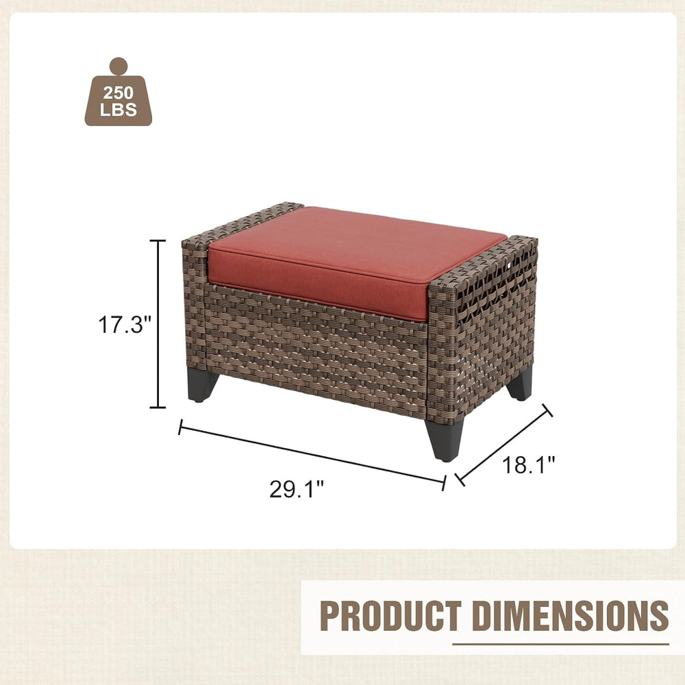 2 Pieces Modern Outdoor Wicker Patio Footstools, Multipurpose PE Rattan Ottom...