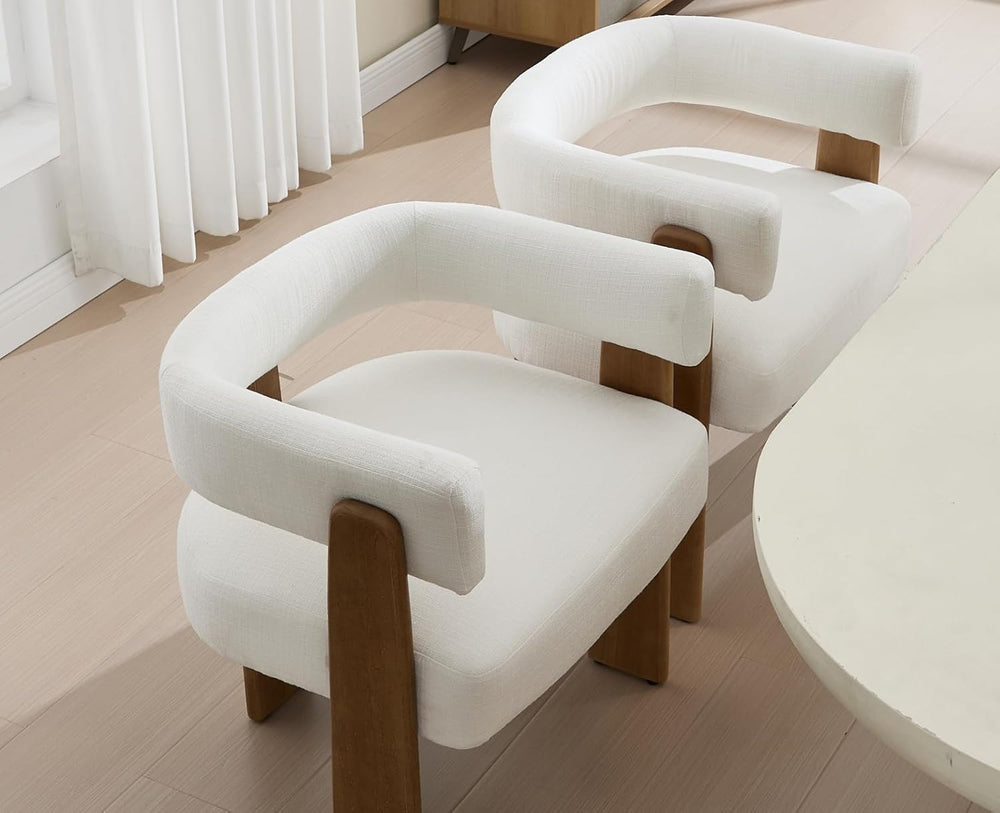 Shunzhi White Barrel Dining Chairs Set of 2 Modern Upholstered Dining Room Ch...