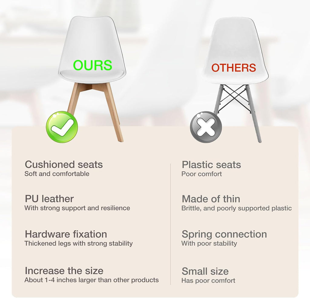OLIXIS Dining Chairs Set of 4, Mid Century Modern Accent Chairs with Curved Backrest and Wood Legs, PU Leather Upholstered Kitchen Side Chair for Living Room, Bedroom, Outdoor Patio, White