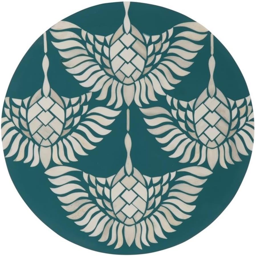 Pemberly Row Set of 2 14" Round Bone Inlay Iron Side Tables in Teal/Gold