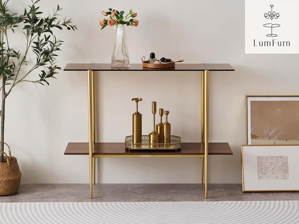 LumFurn Glass Console Table for Living Room, Foyer & Entrance, 2-Tiers Mi...