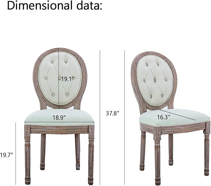 Nrizc French Country Dining Chairs Set of 2, Farmhouse Dining Chairs with Round Button Back, Solid Wood Legs, Oval Side Chairs for Kitchen/Bedroom/Dining Room