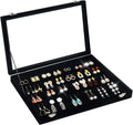 Jenseits Earring Organizer Tray, Earring Box with Clear Lid 80 Slots Velvet Drawer,Earring Tray with Lock, Jewelry Display Case for Women Girls, Black