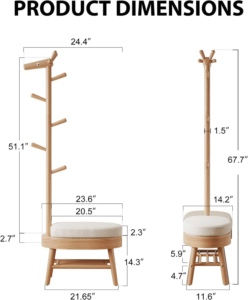 AQIMUELE Entryway Shoe Rack with Coat Rack, Wooden Shoe Bench with Upholstere...