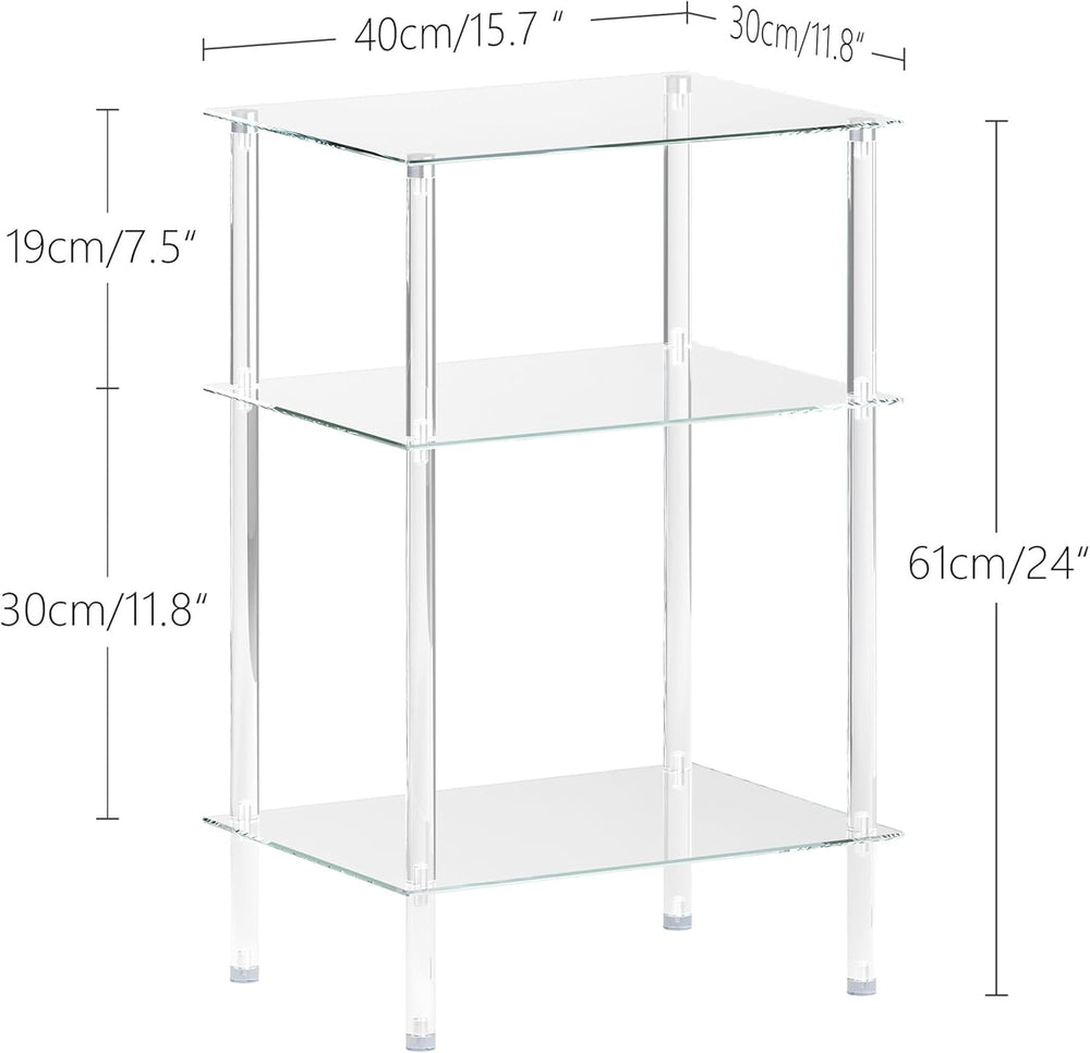 Tempered Glass Side Table, Acrylic End Table, 3-Tier Transparent Nightstand, ...