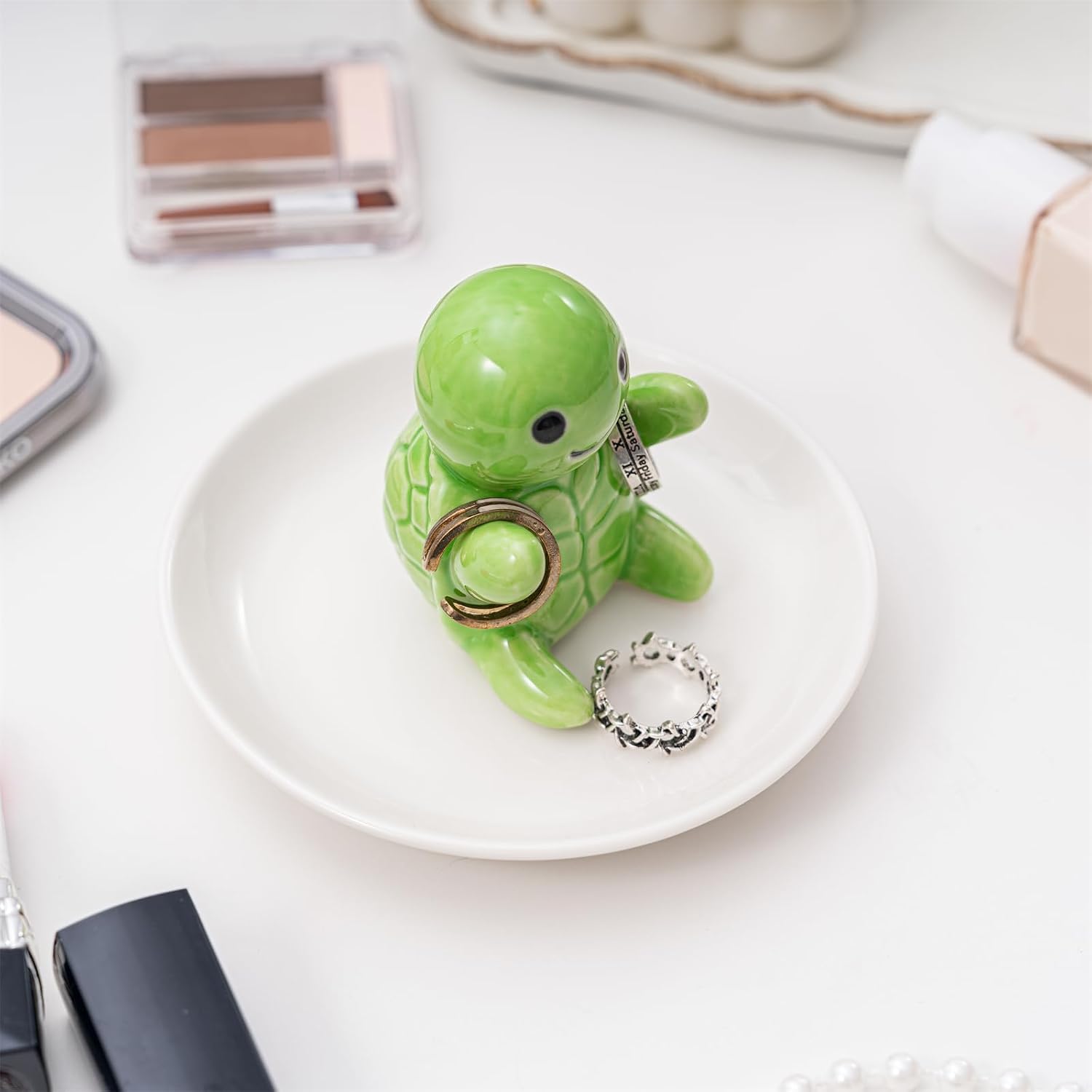 Cute Turtle Ring Holder Dish, Ceramic Jewelry Holder Preppy Room Decor, Turtle Gifts for Women Birthday Christmas Wedding