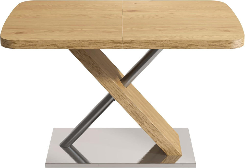 Expandable Natural Wood Dining Table for 4-6, Extendable 47-63 Inch Scratch-R...