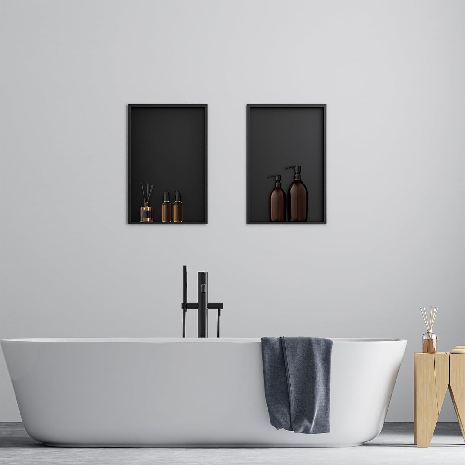 Achelous Stainless Steel Insert Shower Niche 18" X 12" NO Tile Needed, Bathroom Wall Niche Recessed Shower Shelf Organizer, Wall-inserted Niche Recessed Shower Caddy, Matte Black
