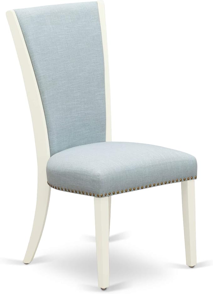East West Furniture DOVE5-LWH-15 5 Piece Dining Table Set Includes a Rectangle Kitchen Table with Butterfly Leaf and 4 Baby Blue Linen Fabric Upholstered Chairs, 42x78 Inch, Linen White