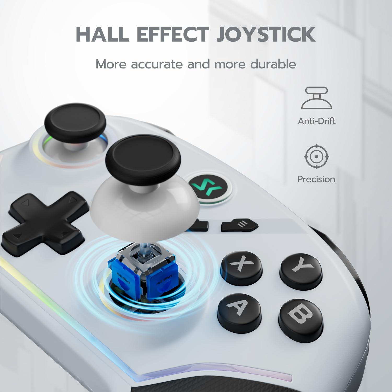 ISHAKO Wireless PC Controller – Gaming Controller with Hall Effect Joysticks, 3-Stage Hall Triggers, 1200mAh Battery, 1000Hz Polling, 4 Back Buttons, RGB Lighting, 1200mAh Battery – Works with Windows, Mac, Steam, Luna, Tesla, iOS, Android, Switch- White