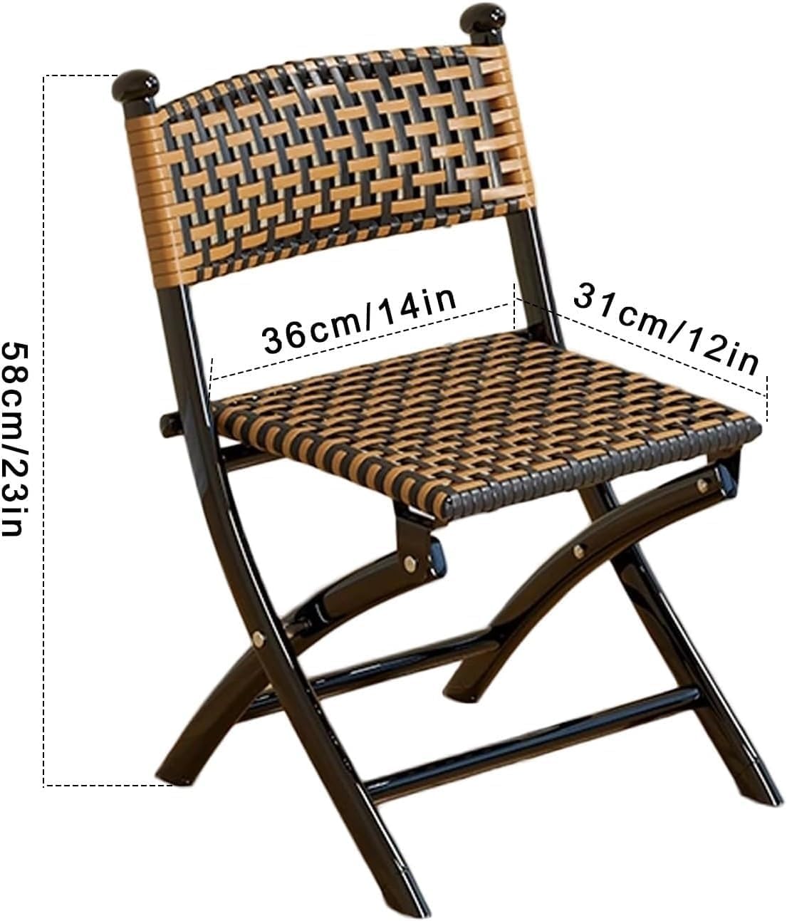 Woven Rattan Folding Chair, Portable Foldable for Home Use, Foldable for Outside, Suitable for Backyard,(85cm/33in)