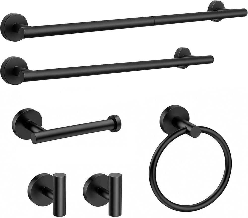 Bathroom Hardware Set, 6-Piece Matte Black 24 Inch Towel Bar, Wall Mounted