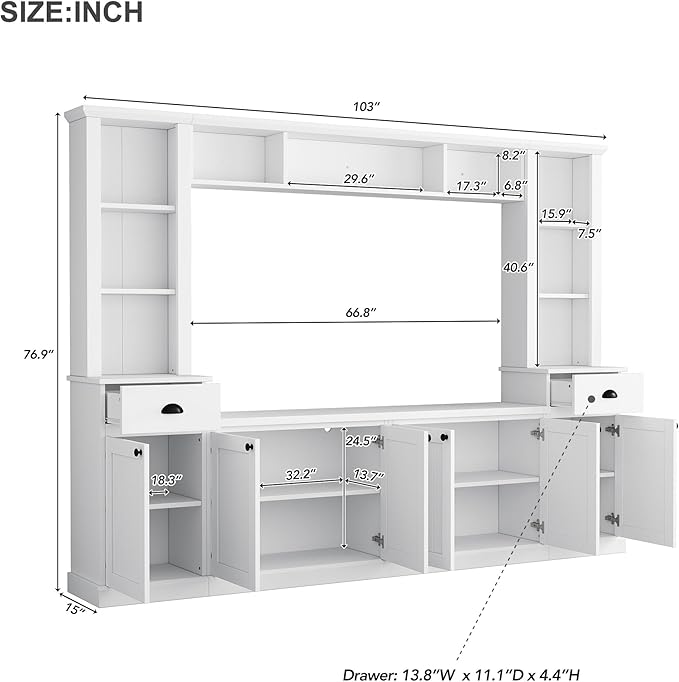 Merax Minimalist 103" Entertainment Wall Unit Set with Overhead Bridge f...