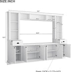 Merax Minimalist 103" Entertainment Wall Unit Set with Overhead Bridge for TVs Up to 75", Modern Large Media Console with Adjustable Shelves, Ample Storage Cabinets & Drawers for Living Room, White