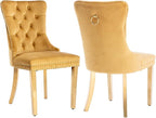Gold Velvet Dining Chairs Set of 2, Kitchen & Dining Room Chairs, Tufted Upholstered Dining Room Chair, Back Ring Pull Trim, Golden Stainless Steel Legs, Gold
