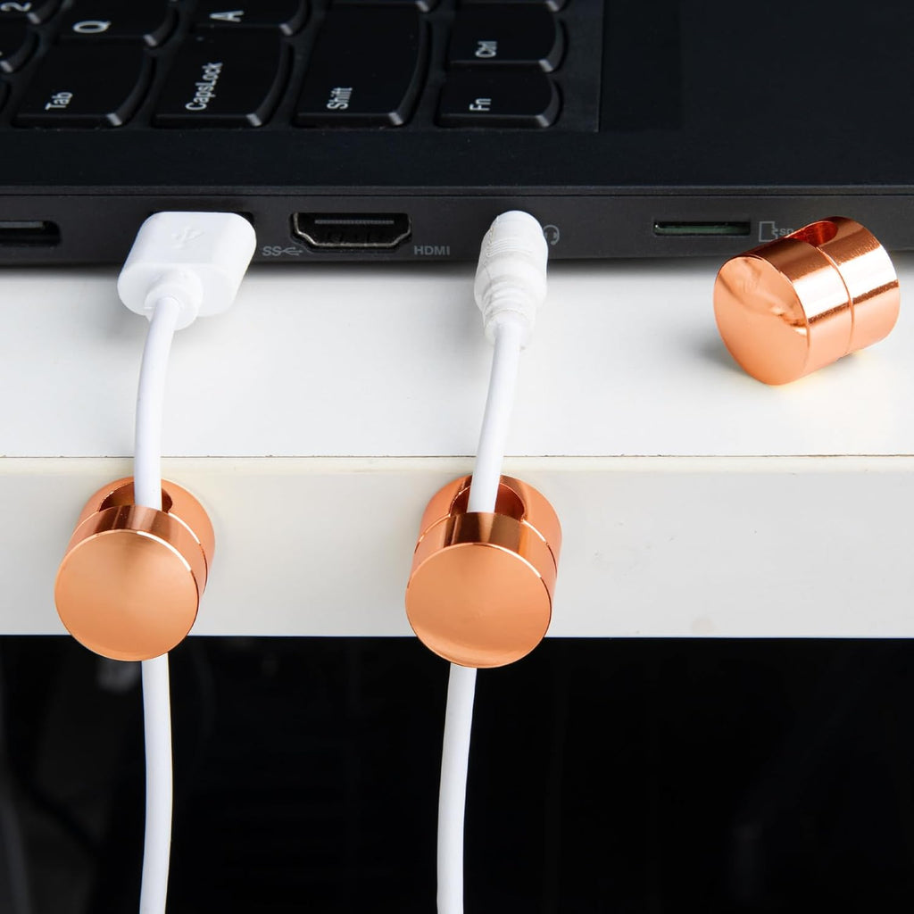 3 Sets Charger Holders for Cords, Rose Gold Color Adjustable Cable Anchor Holders, Adhesive Metal Cord Clips, Cable Management Wire Organizers for Desk, Office, Nightstand