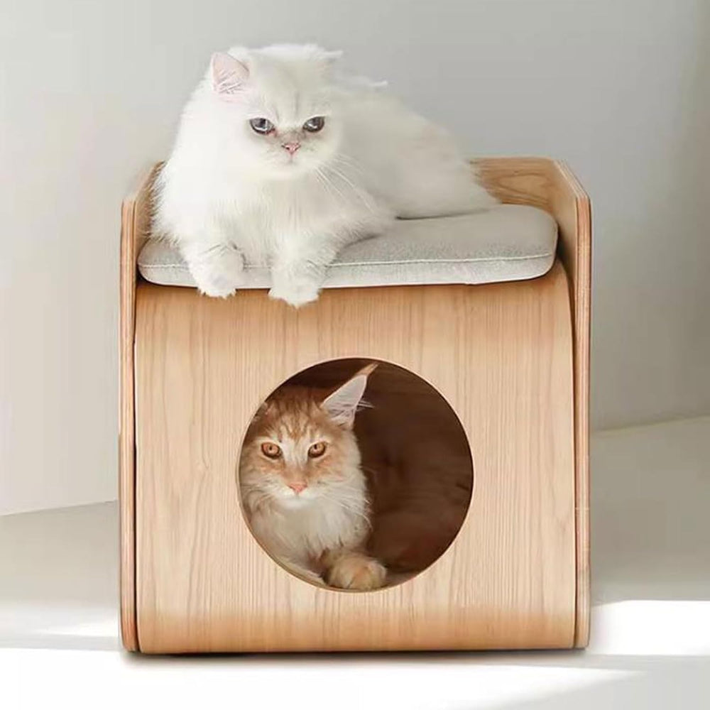 Rustic Side Table Multipurpose Wood End Table Side, with Cat Bed Cave Furnitu...