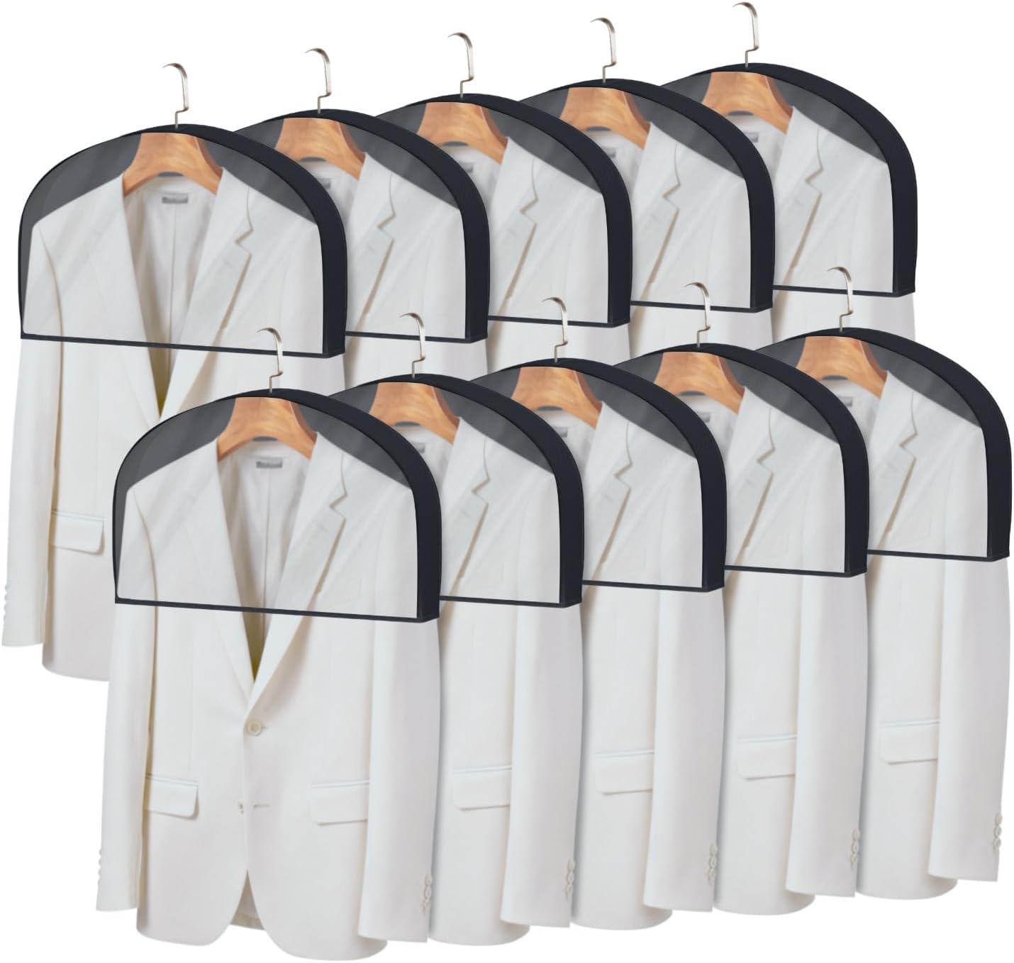 Shoulder Covers for Hanging Clothes (Set of 10) Breathable Garment Dust Covers Clothes Protectors Covers for Closet with 2" Gusset for Suit, Coats, Jackets, Dress