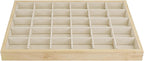 MOOCA 2 Pcs Set Bamboo Jewelry Display Tray Organizer with 30 Compartments for Rings, Earrings, Jewelry, Accessories, and Collectibles items, Oak Color,14" W x 9.6" D x 1.2" H