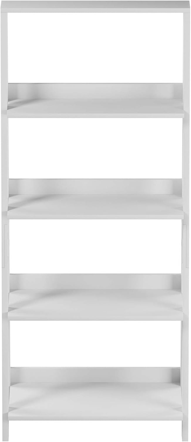 4-Tier Ladder Bookshelf - Freestanding Shelved Bookcase with X-Back Frame and Leaning Look - Display Shelves for Home or Office by Lavish Home (White)