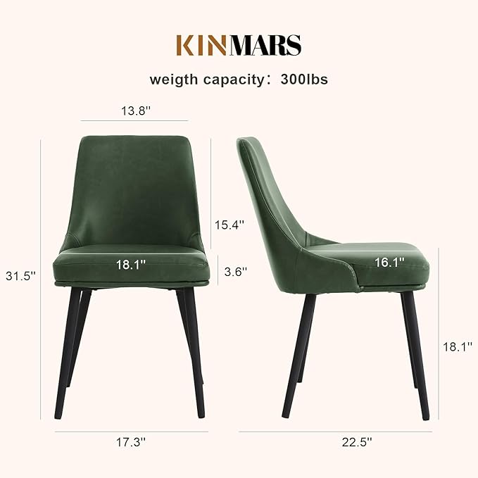 Modern Upholstered Dining Chairs Set of 4 with Thick Seat Cushion and Curved Back, Synthetic Leather Mid-Century Dinner Chair for Kitchen, Dining Room,Cafe (Faux Leather-Green, Set of 4)