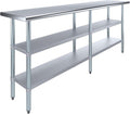 AmGood Stainless Steel Work Table with 2 Shelves | NSF | Metal Utility Table (84" Long x 18" Deep)
