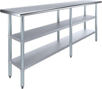 AmGood Stainless Steel Work Table with 2 Shelves | NSF | Metal Utility Table (84" Long x 18" Deep)