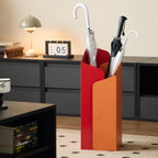Artistic Color-Block Umbrella Stand for Entryway, Modern Geometric Sculptural Umbrella Holder with Drip Tray, Metal Indoor Rack for Walking Sticks(Red+Orange)