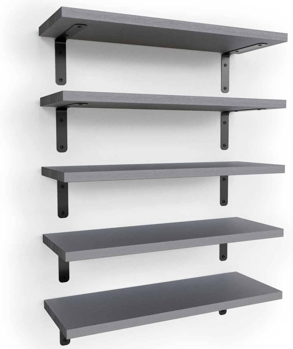 RICHER HOUSE Rustic Wood Floating Shelves Set of 5, Wall Mounted Shelf 16in