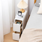 Narrow Nightstand, Solid Wood Night Stand, Slim Nightstands for Small Spaces, Couch, White Color 7.87in Wide
