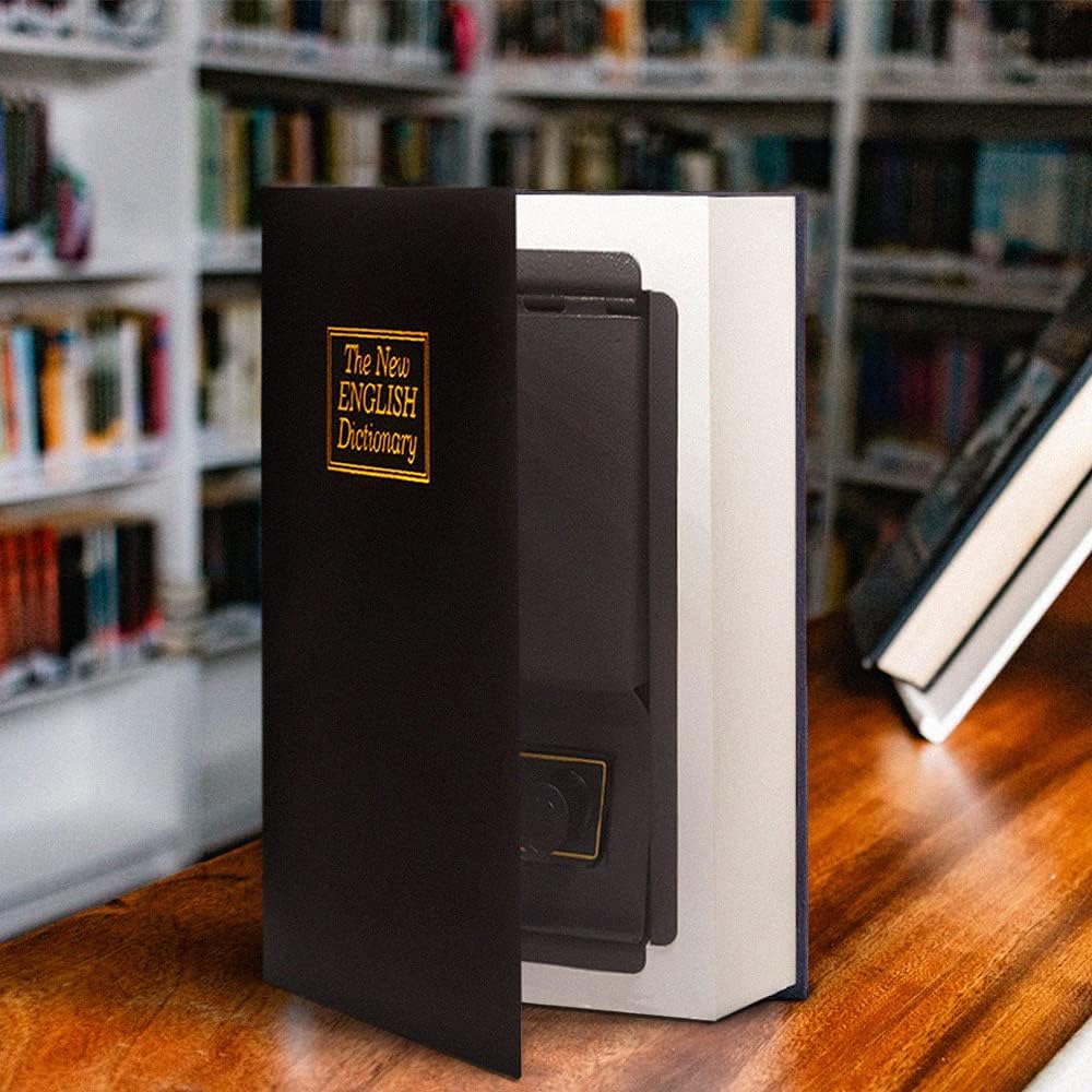 Leather Book Safe (Size 8.7"×6"×2") Real Paper Secret for Jewelry, Money and Cash, Diversion Book Safe,Hollow with Hidden,Combination Lock (M, Black-Combination)