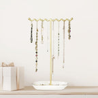 Elegant Jewelry Holder Stand: Metal Tree & Ceramic Tray Organizer for Necklaces, Rings, Earrings - Durable, Rustproof Display Holder Easy to Access Deluxe White